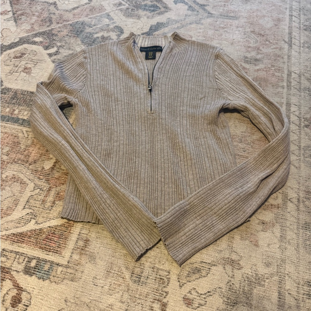 House of Harlow 1960 V-Neck Ribbed Sweater in Tan